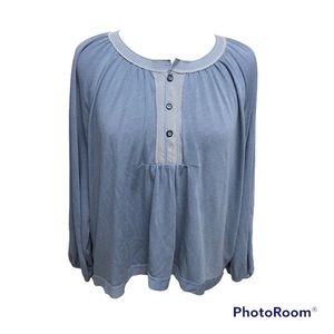 FREE PEOPLE ACADIA HENLEY LONG SLEEVE PEASANT SHIRT BLUE SIZE EXTRA SMALL GUC